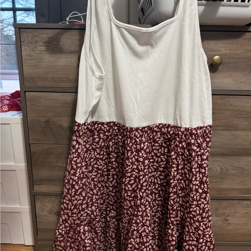 SHEIN White and Burgundy Floral Dress